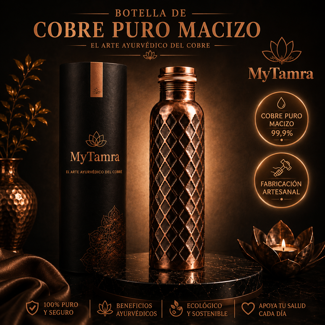 Botella Diamond Cobreva – Cobre Puro Macizo 99,9%