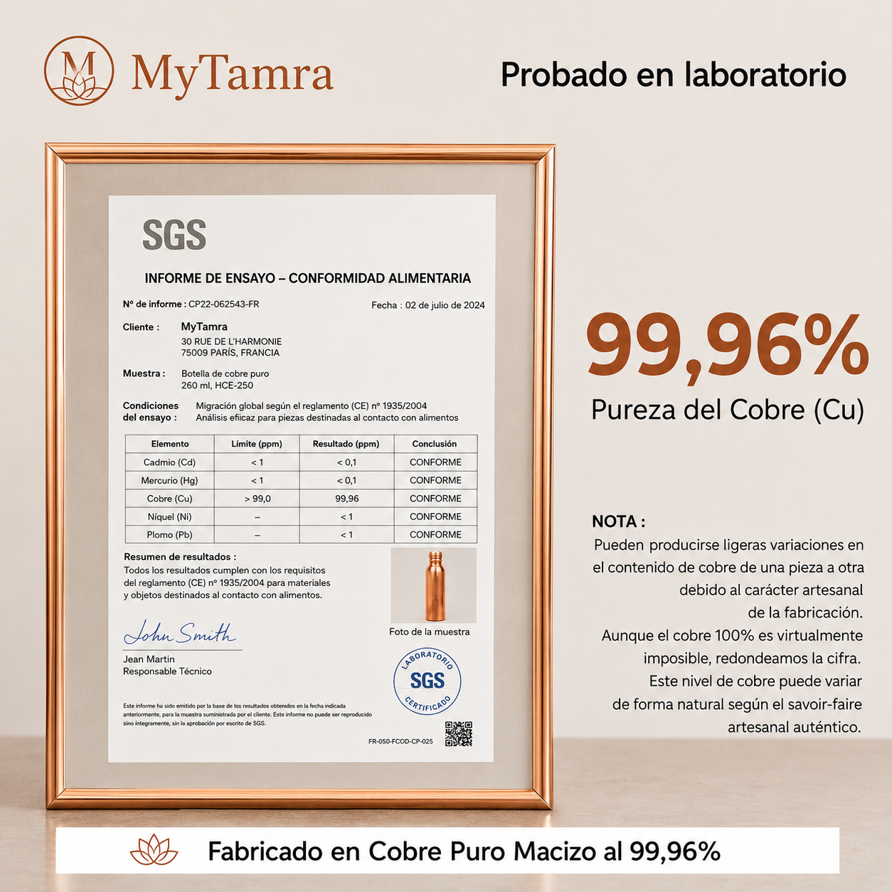 Dispensador de Agua de Cobre Macizo Puro 99,9% Cobreva